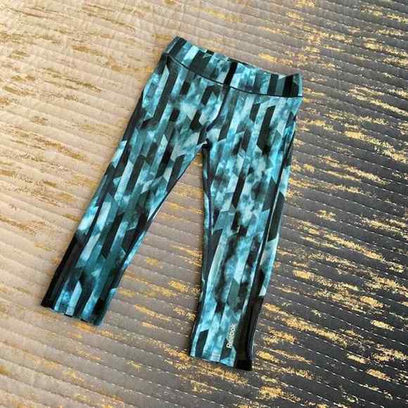 Reebok $100 XS Lot Set Gray Green Print Solid Mesh Cropped Leggings Active Pants - Picture 2 of 12